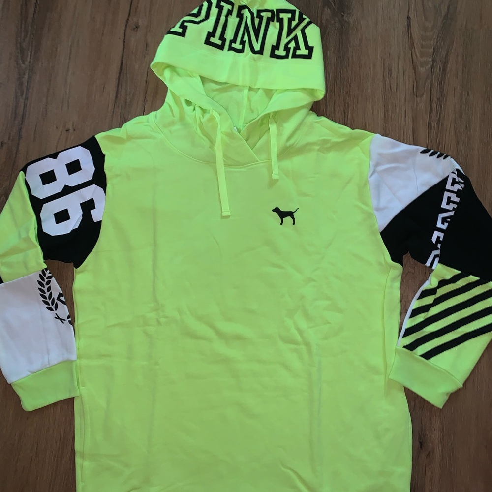 VS Pink Neon Tunic Crossover Hoodie Pullover